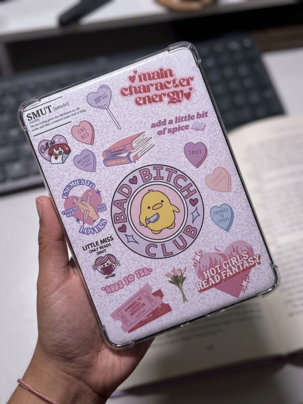 Pink Decorative Tablet Case with 'Bad B**** Club' Design